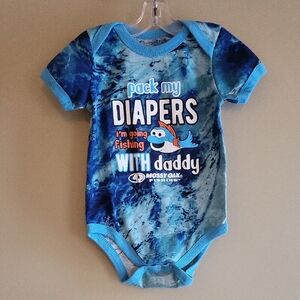 Mossy Oak blue tye dye fishing theme onesie/bodysuit